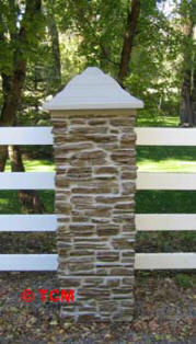 Rock Post with 4 Rail Ranch Fence