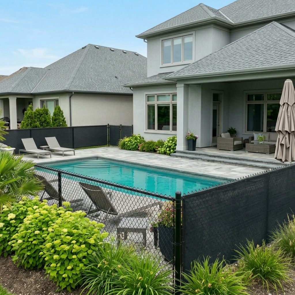 Windscreening around pool at a house