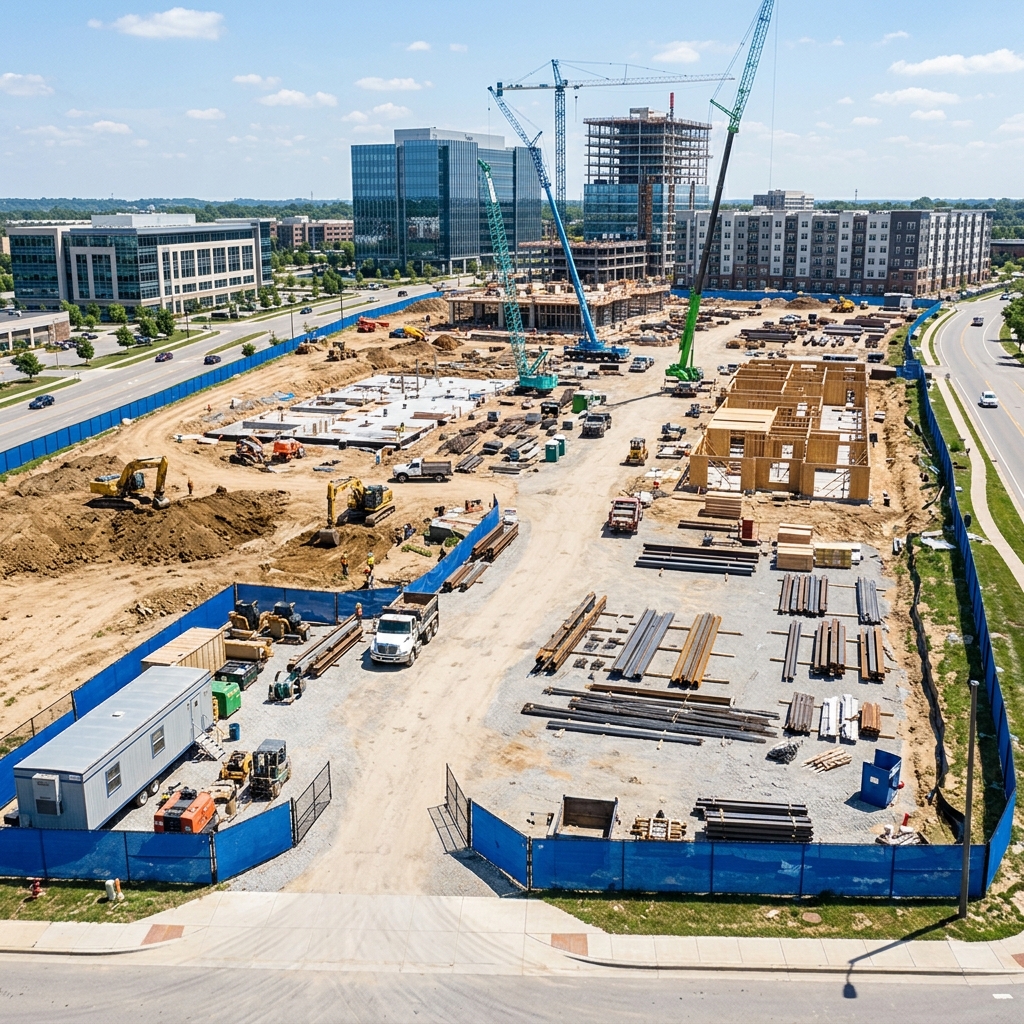 Blue windscreening around construction site